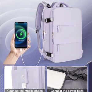 Large Lavender airplane carry on personal item backpack storage travel backpack